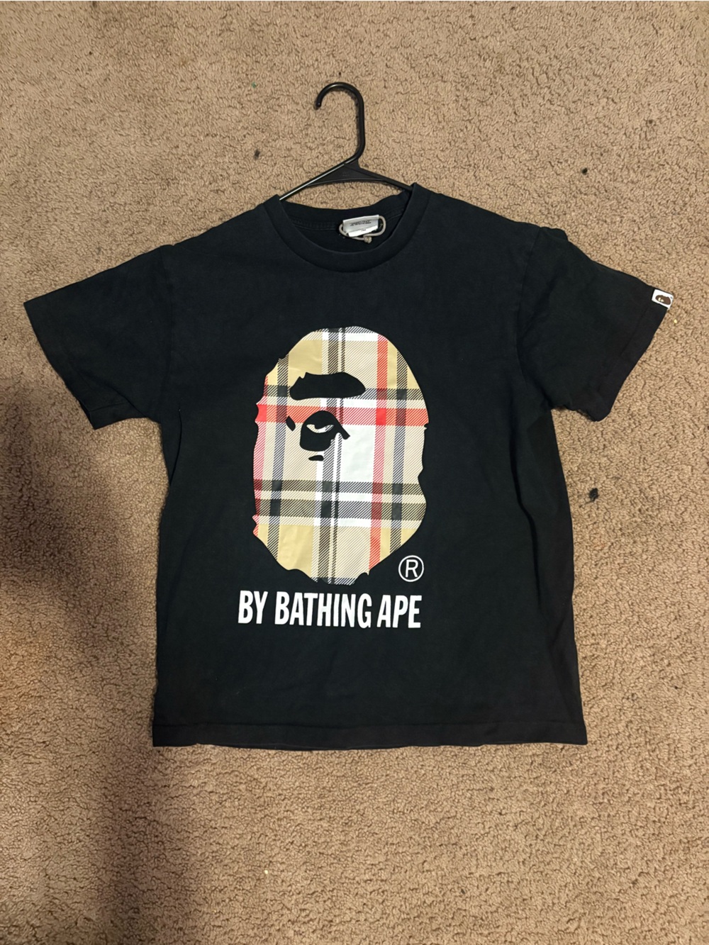 Bape Black Tee with Green and Red Ape Head Label
